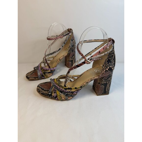 Vince Camuto Winivey Sandal Women Size 7.5 Multicolor Snake Print Chunky Heel - Picture 1 of 12